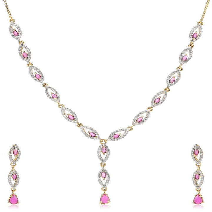 Estele - 24 CT gold plated Pretty Necklace Set for Women with Austrian Crystals and Ruby stones
