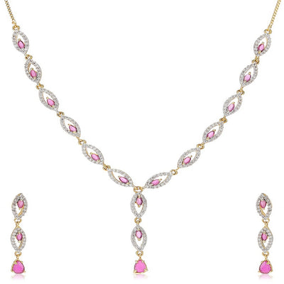 Estele - 24 CT gold plated Pretty Necklace Set for Women with Austrian Crystals and Ruby stones