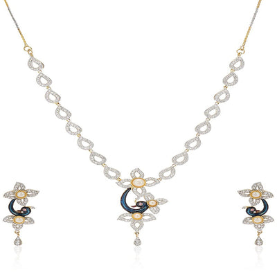 Estele 24 Kt Gold Plated Peacock Shaped American Diamond Necklace Set