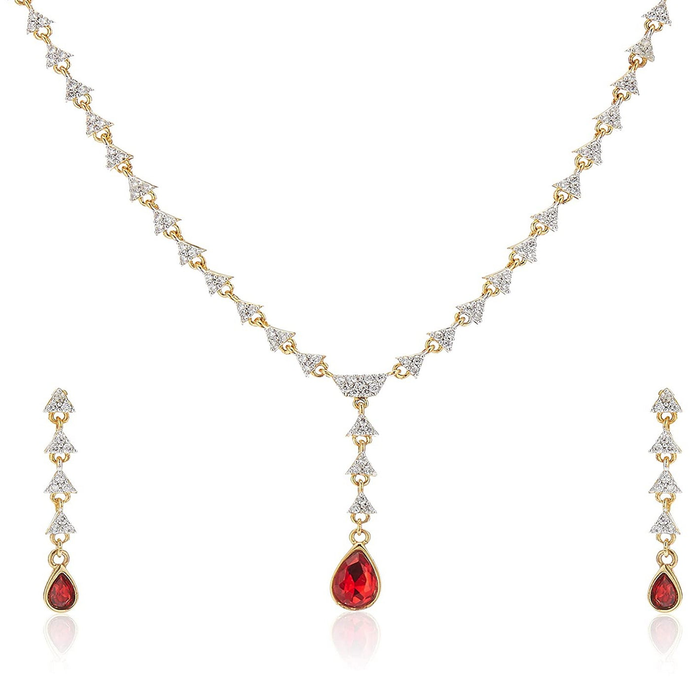 Estele - 24 KT Gold plated Necklace Set with Austrian Crystals and Red Stones for Women