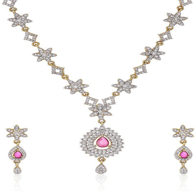 Estele - 24 CT gold plated Necklace Set with Austrian Crystals and Ruby stone drops for Women