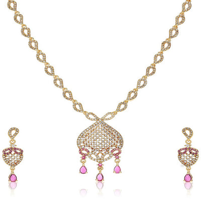 Estele - 24 KT Gold plated Nakshatra Necklace Set with Austrian Crystals and Ruby stones