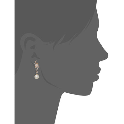 Estele  gold Plated American Diamond Pearl flower Drop Earrings