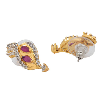 Estele 24 Kt Gold Plated American Diamond Marquise Ruby traditional Stud Earrings for women