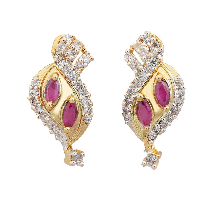 Estele 24 Kt Gold Plated American Diamond Marquise Ruby traditional Stud Earrings for women