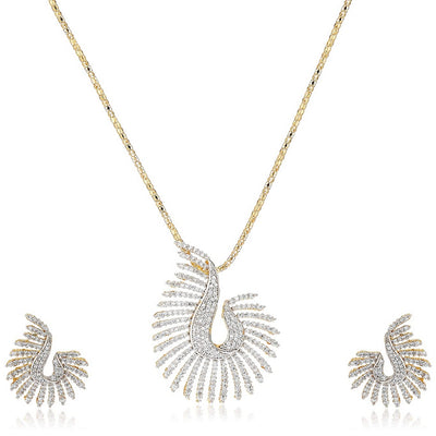 Estele GOLD plated CZ Designer Pendant Necklace Set with Chain & Earrings for Women