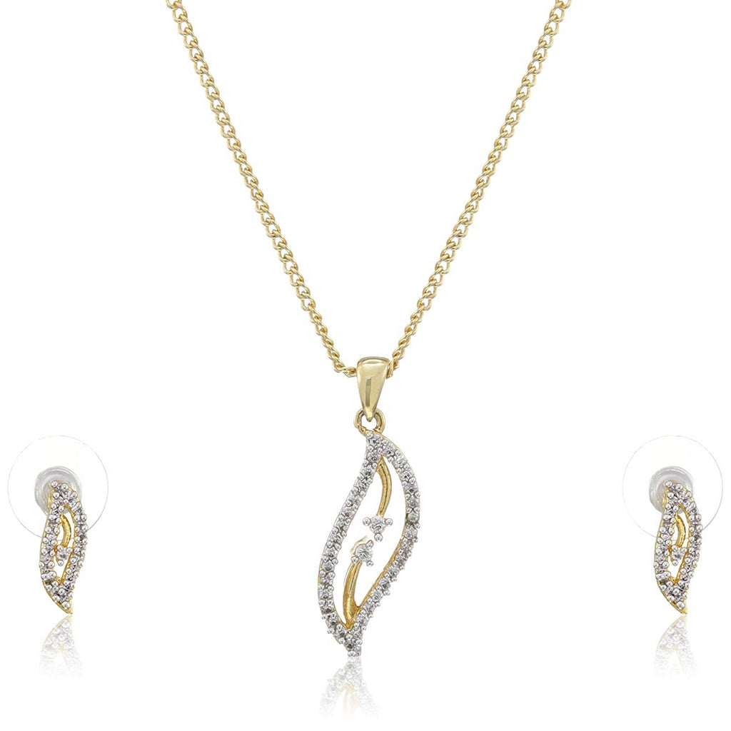 Estele 24 Kt Gold and Silver Plated CZ Leaf  Chain Necklaces