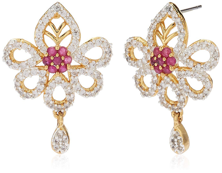 Estele Gold Plated Ruby and American Diamond Pendant Set for Women