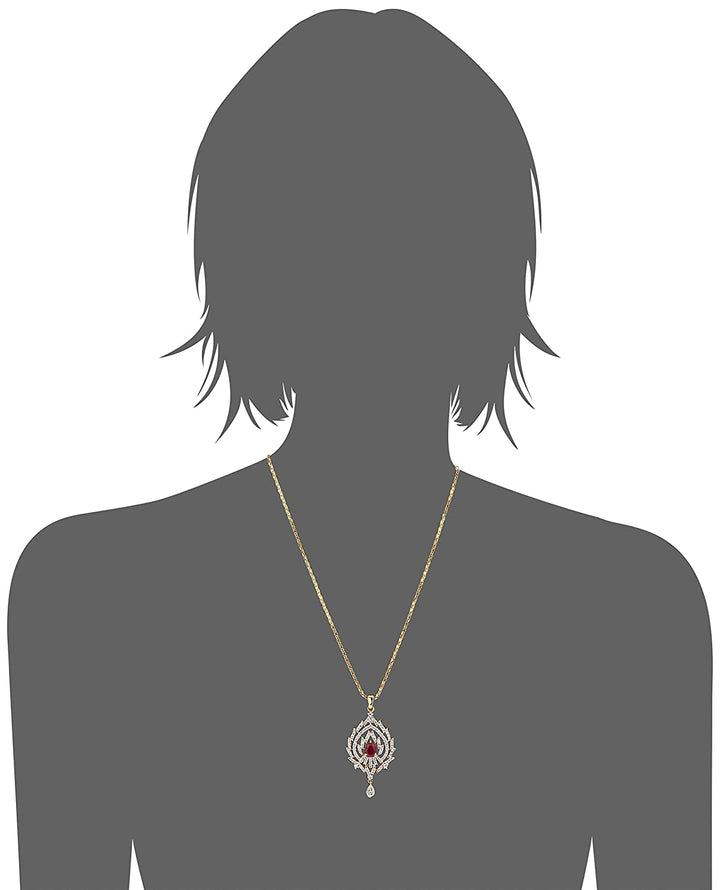 Estele Gold Plated Ruby and American Diamond Pendant Set for Women