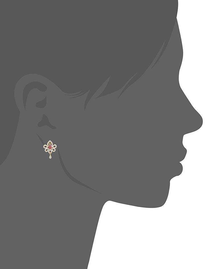 Estele Gold Plated Ruby and American Diamond Pendant Set for Women
