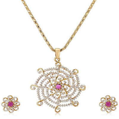 Estele beautiful gold plated with American diamonds wheel designed Pendant Set for Women