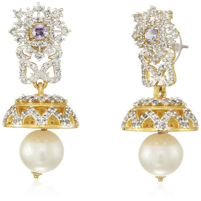 Estele Designer Gold Plated Necklace Jewellery American Diamond Necklace Set For Women