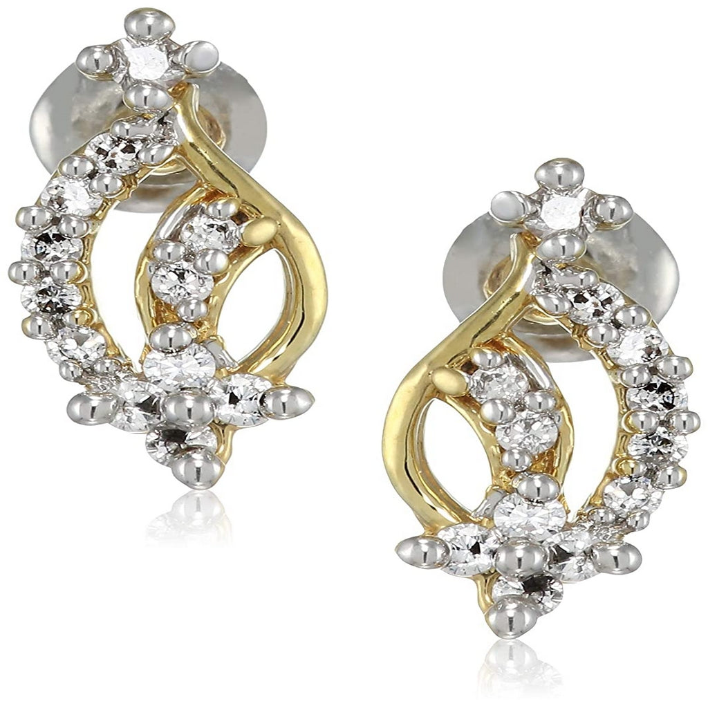 Estele 24 Kt Gold and Silver Plated Flower bud Diamond Stud Earrings for women