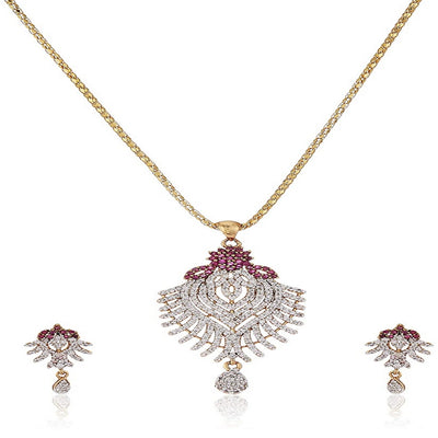 Estele Trendy and Fancy Ruby and American Diamond Pendant Set