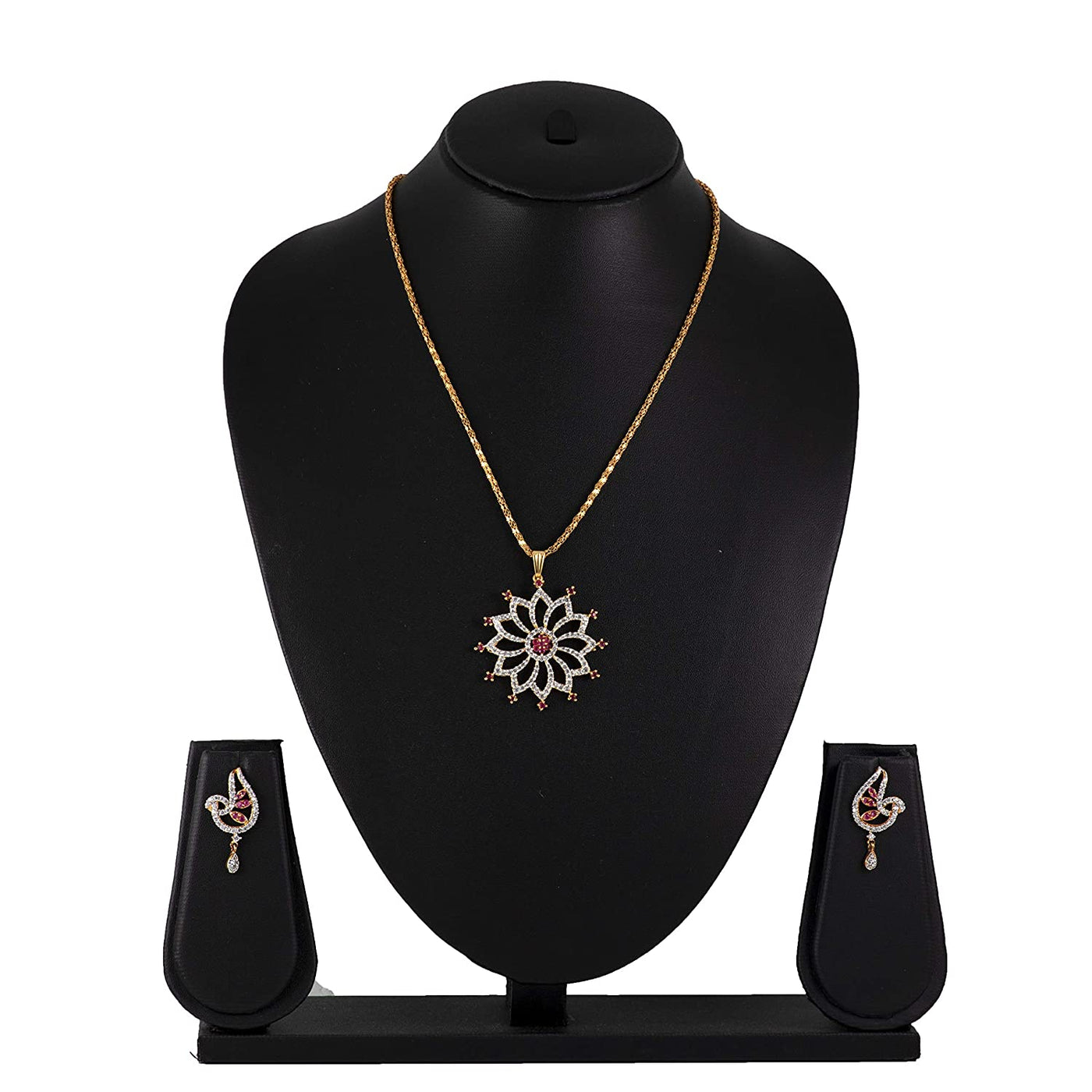 Estele Trendy and Fancy Pendant Set with Ruby Stones for Women