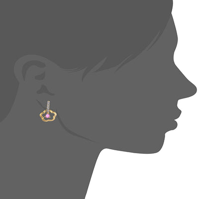 Estele Gold Plated CZ Ruby Flower Pendant Neckles Set for Women / Girls