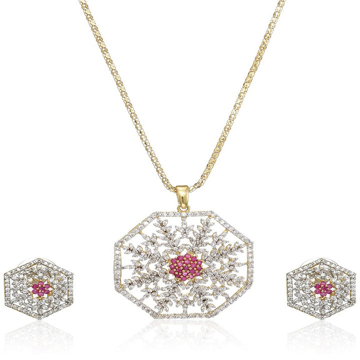 Estele - 24 KT gold plated pendant set with American Diamonds and Ruby Stones for Women