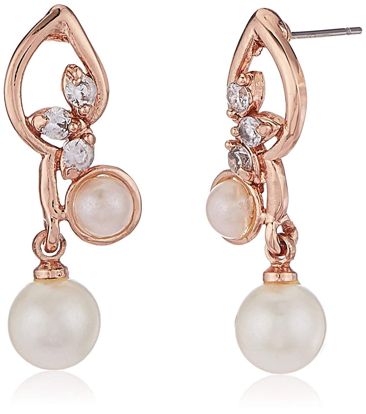 Estele Rose Gold Plated Pearl Drop with American Diamonds Pendant Set for Women