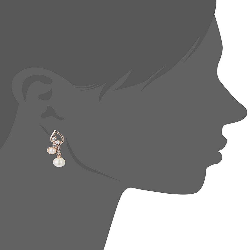 Estele Rosegold Crystal Pearl Pendant Set for Women