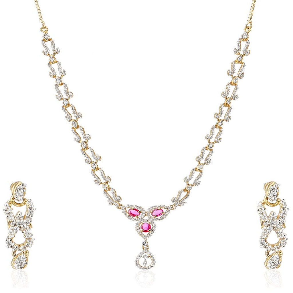 Estele Trendy and Fancy Fashion Jewellery Design Necklace Set with ruby stones for Women