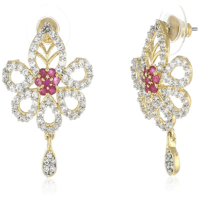 Estele  Plated American Diamond and Ruby Indian  Dangle Earrings for women