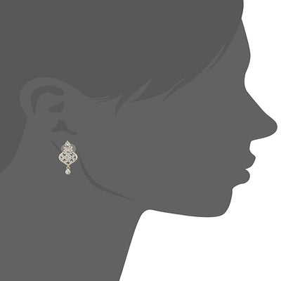 Estele Gold Plated American Diamond Luxurious Damask Drop Earrings for women