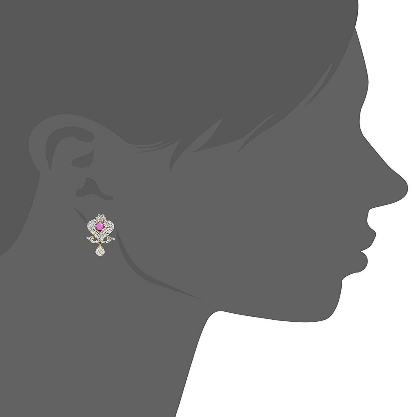 Estele Gold Plated American Diamond Ruby Leaf  Drop Earrings for women