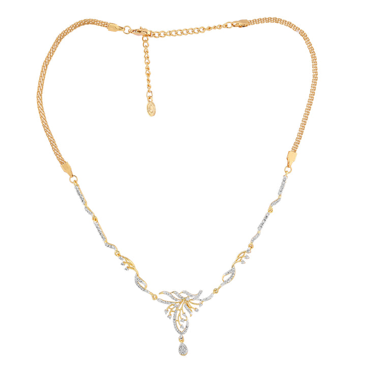 Estele 24 Kt Gold Plated Oval American Diamond Necklace Set for Women