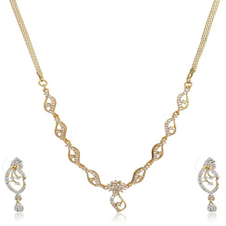 Estele 24 Kt Gold Plated Oval American Diamond Necklace Set for Women