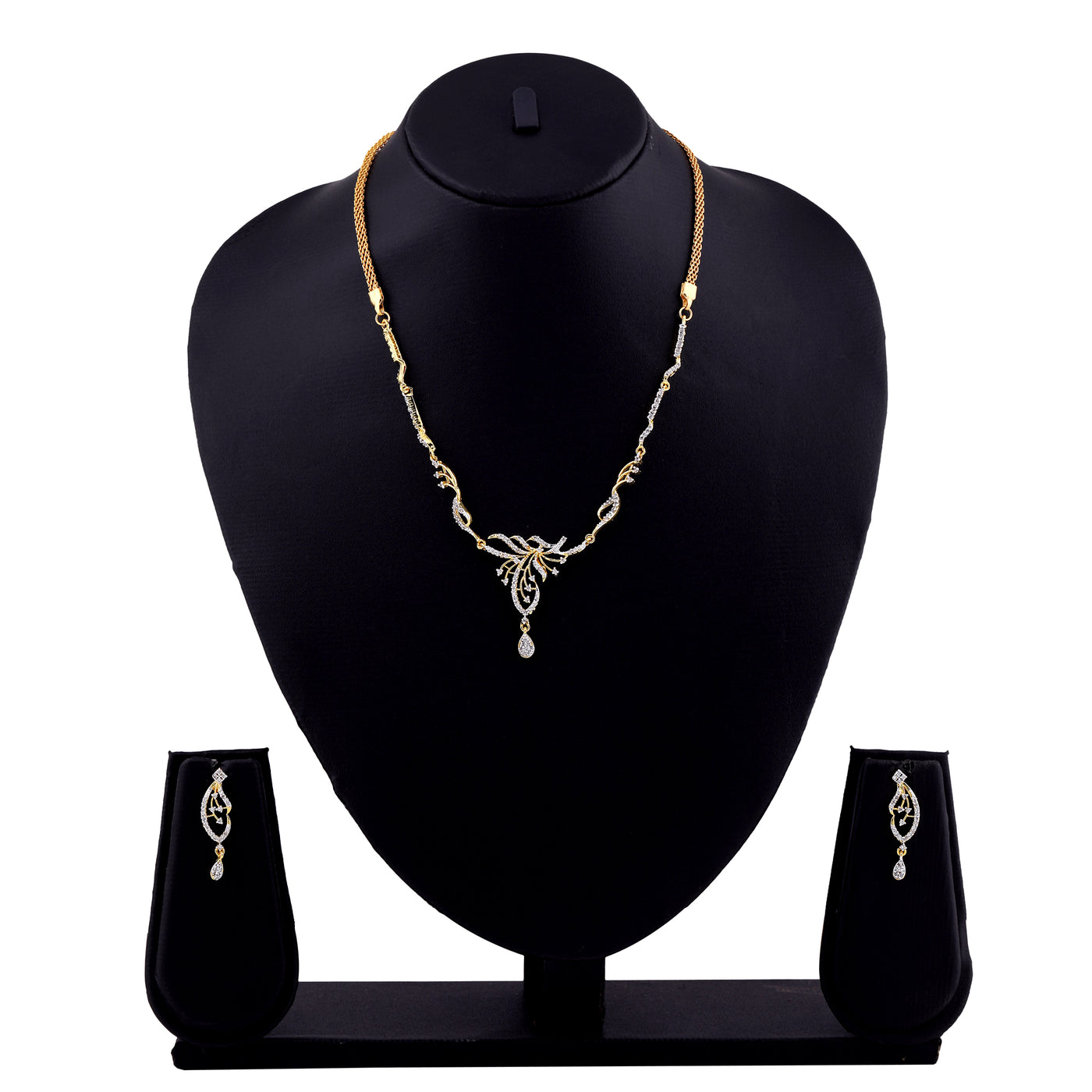 Estele 24 Kt Gold Plated Oval American Diamond Necklace Set for Women