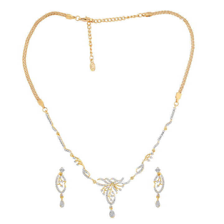 Estele 24 Kt Gold Plated Oval American Diamond Necklace Set for Women