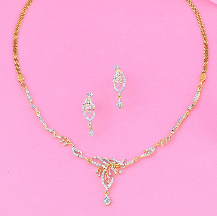 Estele 24 Kt Gold Plated Oval American Diamond Necklace Set for Women