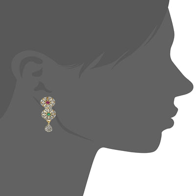 Estele Gold Plated American Diamond Red and green Flower  Dangle Earrings for women