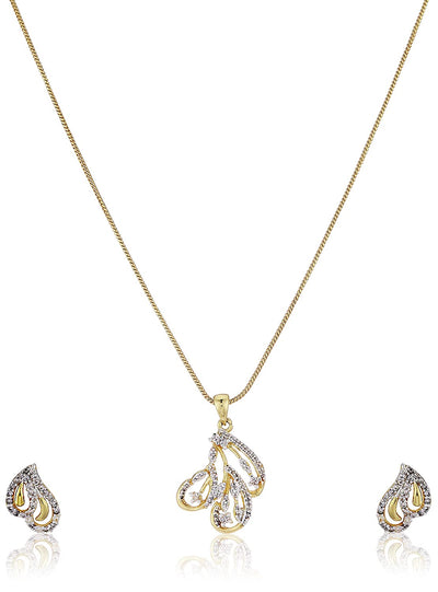 Estele 24 Kt Gold Plated Halo shaped American Diamond Necklace Set for Women / Girls