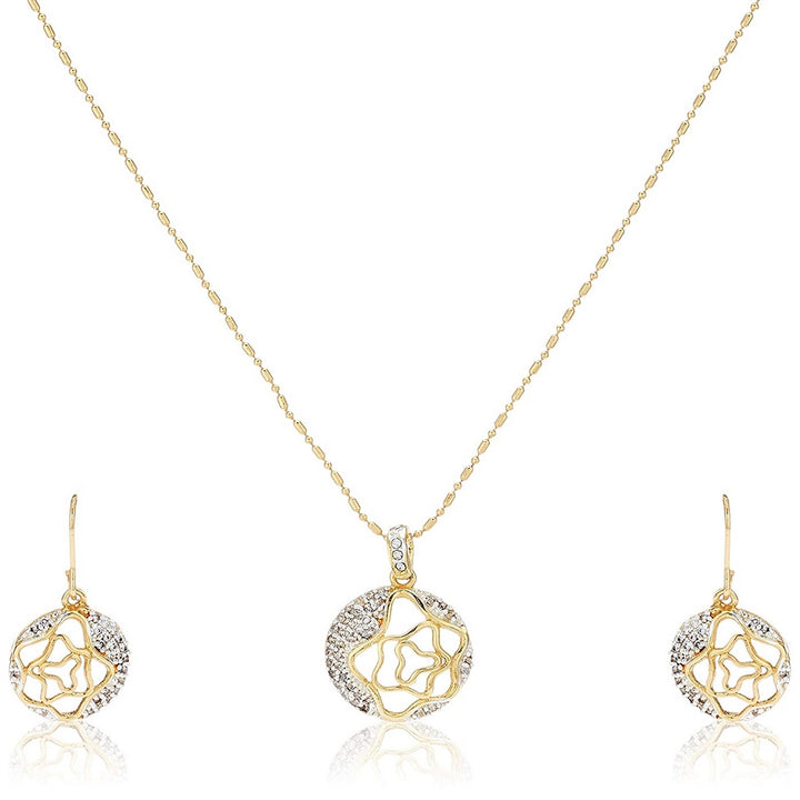 Estele - Gold Plated American Diamond Circle with Flower Pendant Set
