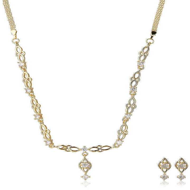 Estele 24 Kt Gold Plated American Diamond Flower Drop Necklace Set for Women