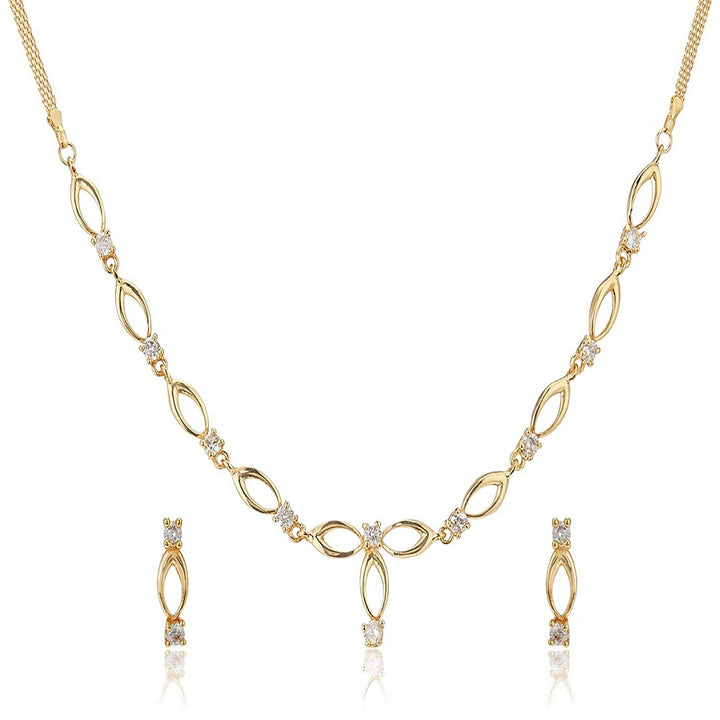 Estele 24 Kt Gold Plated Oval Loops with Austrian Crystal Necklace Set for Women