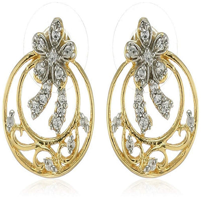 Estele Gold Plated American Diamond Tendril wreath Stud Earrings for women