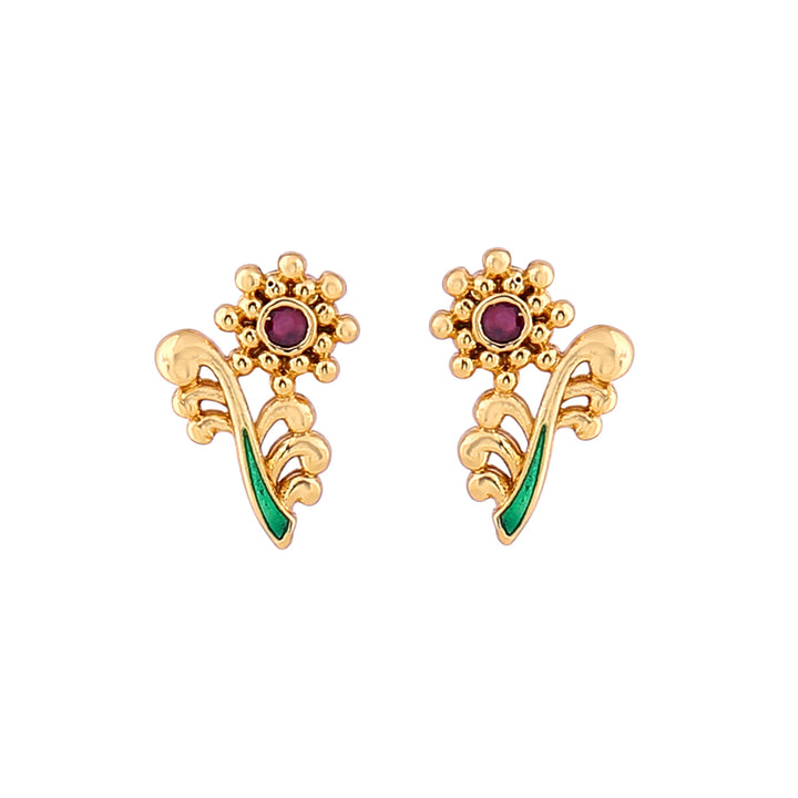 Estele Gold plated Traditional Peepal Necklace Set with Ruby & Enamel for Women