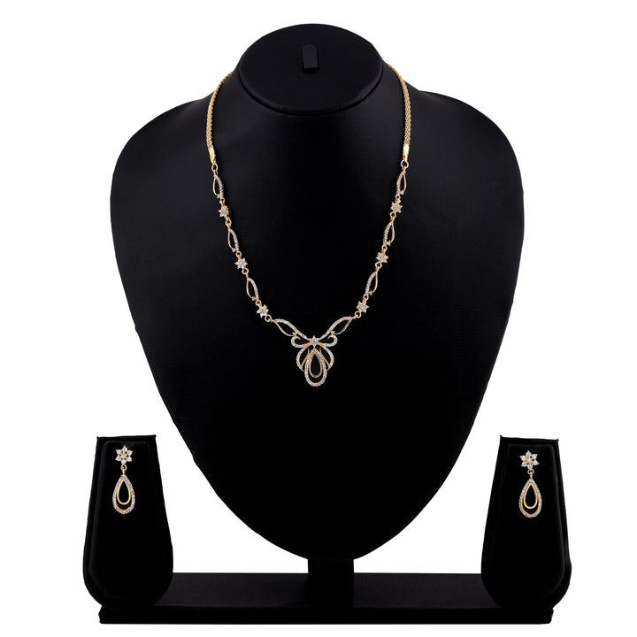 Estele 24 Kt Gold Plated Oval Halo American Diamond Necklace Set For Women