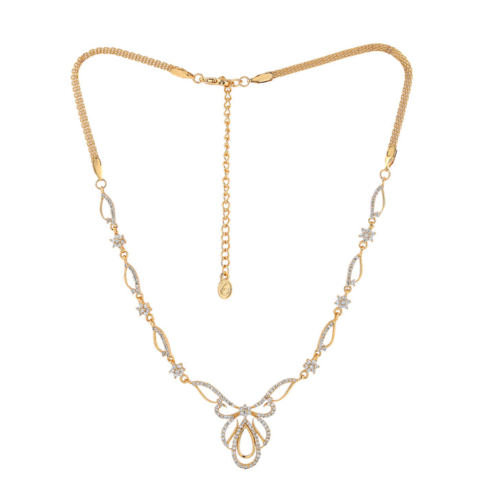 Estele 24 Kt Gold Plated Oval Halo American Diamond Necklace Set For Women