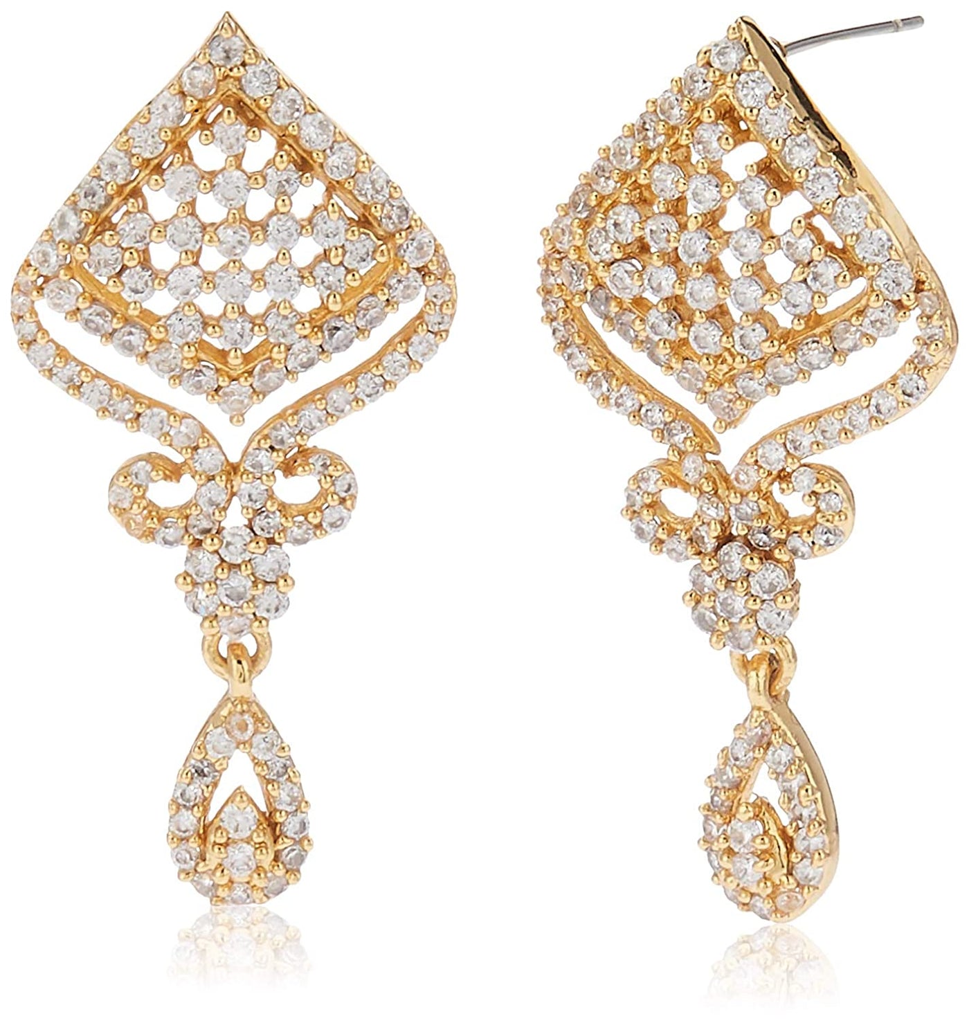 Estele 24 Kt Gold Plated Halo American Diamond Necklace Set for Women
