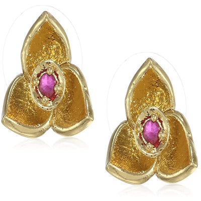 Estele Gold Plated CZ Ruby Mariposa Stud Earrings for women
