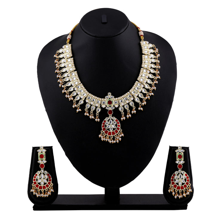 Estele Gold Plated Flexible Kundan Necklace Set with Enamel for Women