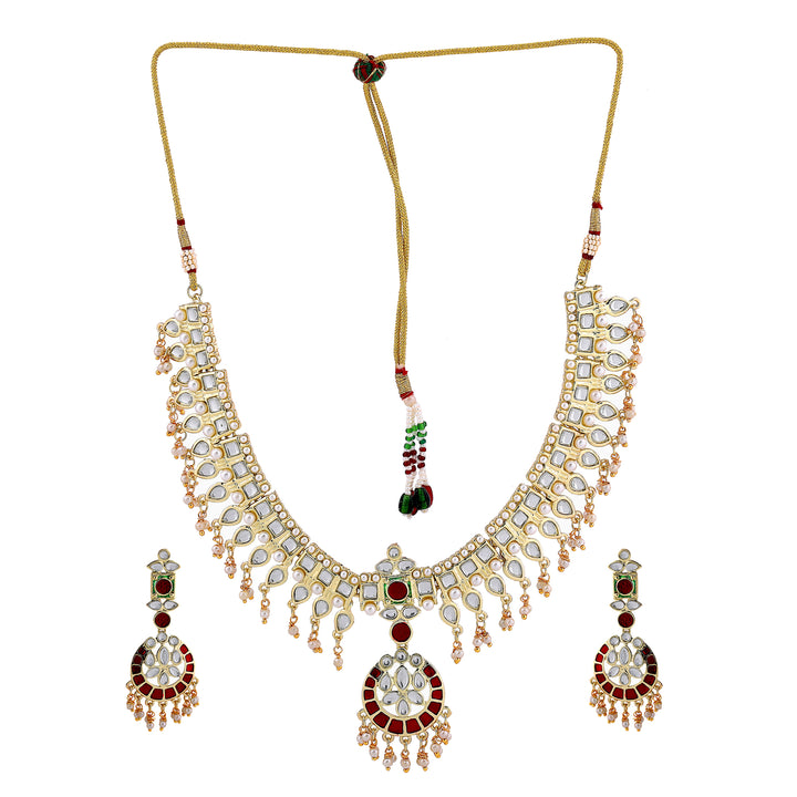 Estele Gold Plated Flexible Kundan Necklace Set with Enamel for Women