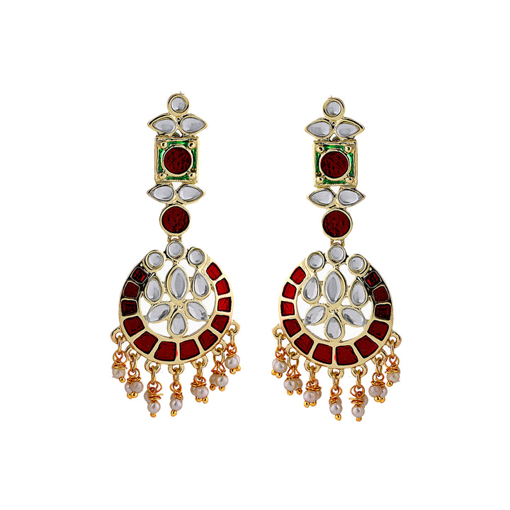 Estele Gold Plated Flexible Kundan Necklace Set with Enamel for Women