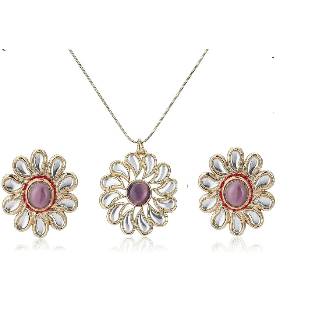 Estele Gold Plated Kundan Sunflower Necklace Set for Women