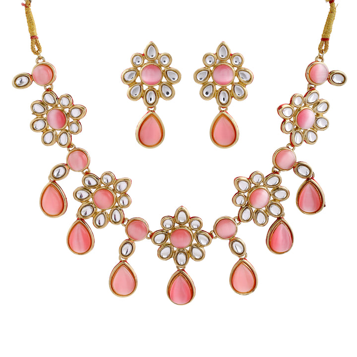 Estele Gold Plated Floral Designer Kundan Necklace Set for Women