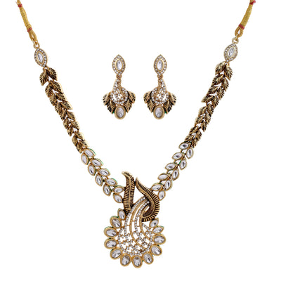 Traditional Antique Gold tone Kundan Paisley Fern Necklace