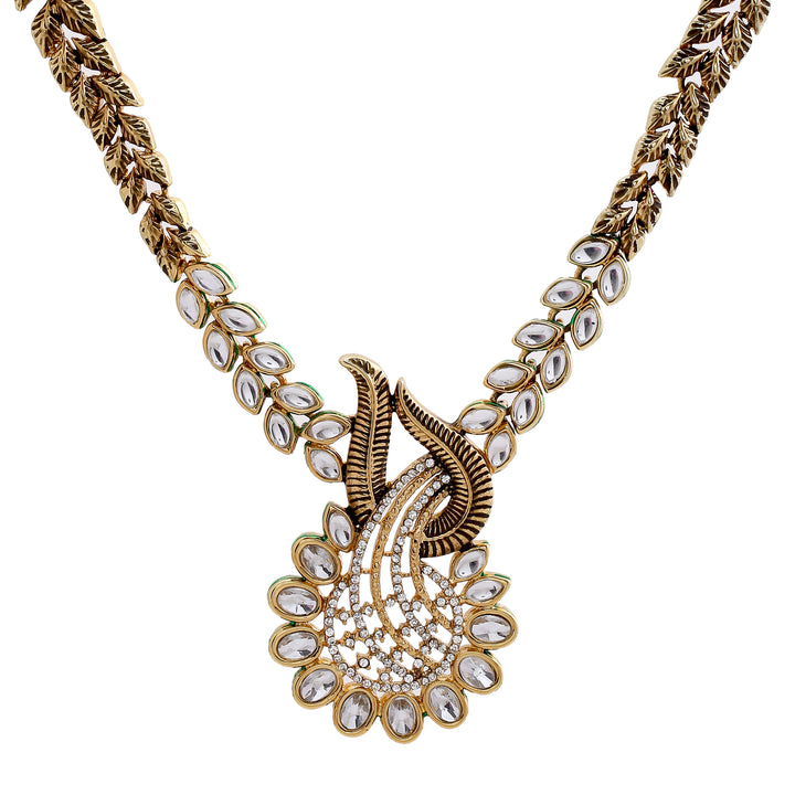 Estele Gold Plated Traditional Antique Kundan Paisley Fern Necklace Set for Women